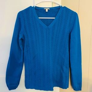 Talbots Cable Knit V-Neck Turquoise Sweater